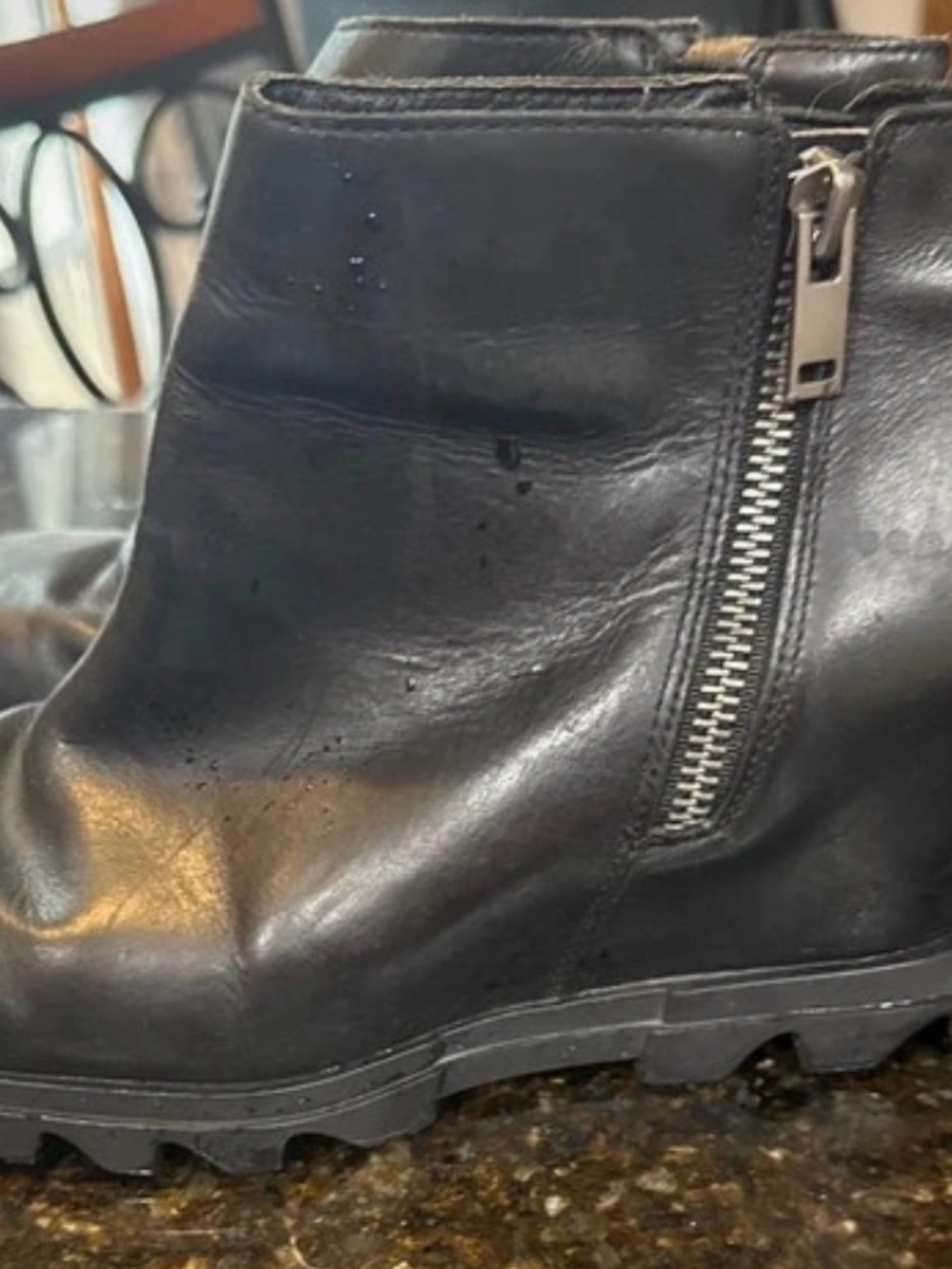 Sorel Black Leather Ankle Boots with Side Zipper